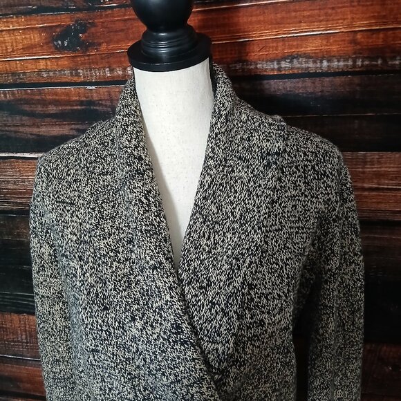 Lauren Ralph Lauren Wrap Cardigan Sweater S Toggle Tan Black Marled Knit - Picture 3 of 9